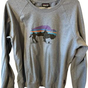 Patagonia blue Crewneck Sweater with Vibrant Bison Design